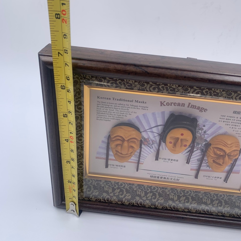 Vintage Korean Hahoe Masks Shadow Box Framed Yangban Bune Seonbi Tal Wall Art 3D - Picture 3 of 6